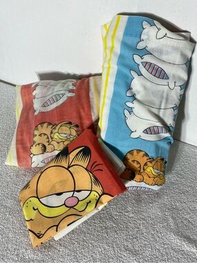 Vintage 1978 Garfield Bedding Set Flat Sheet Pillowcase Twin Nostalgia Comic